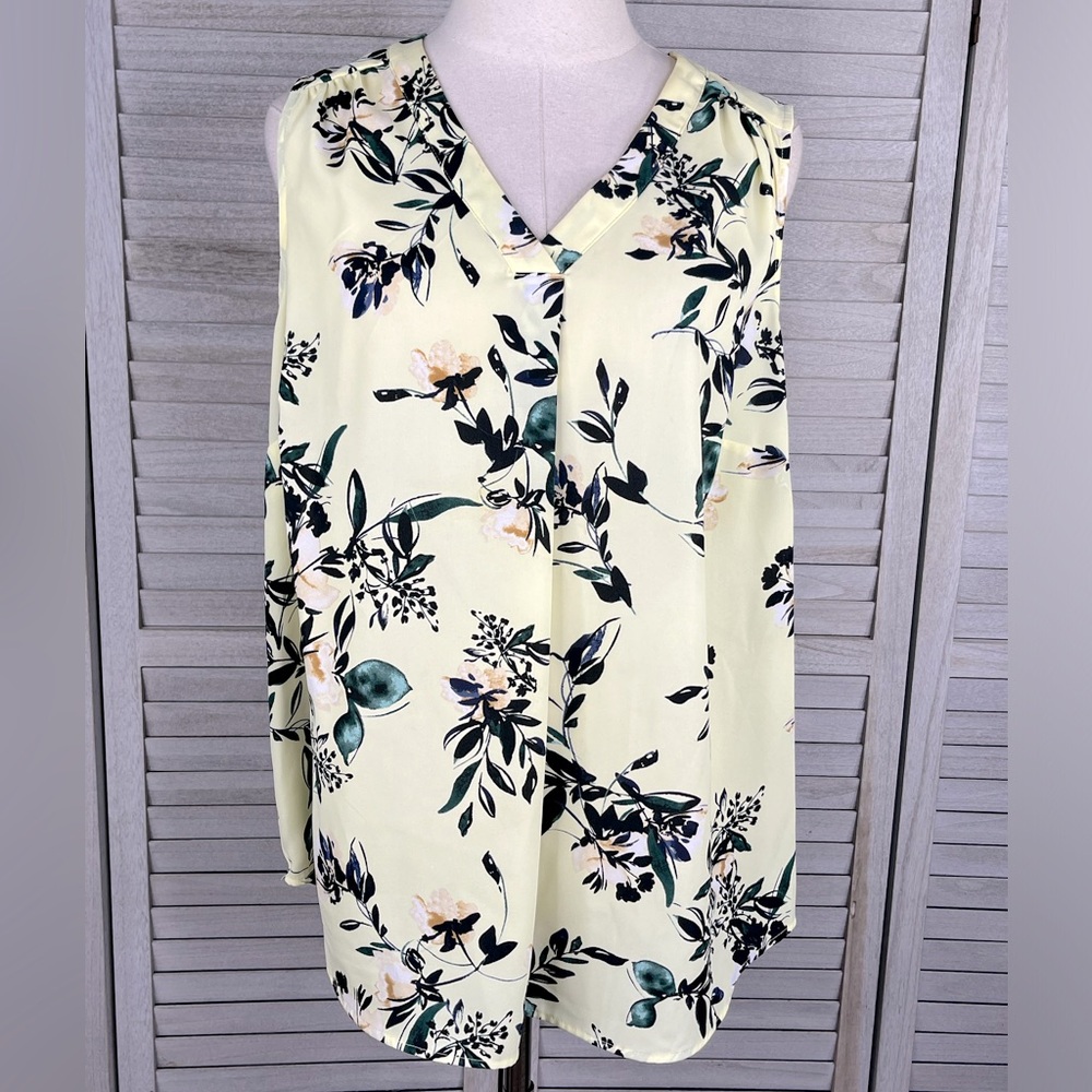 EVRI Floral Print Tank Top V Neck Yellow/Multi-0X